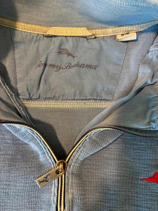 Tommy Bahama Men’s 1/4 Zip Pullover Sweatshirt Blue Large Red Marlin Logo Casual