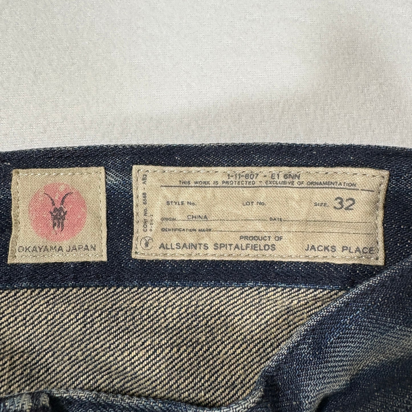AllSaints Mens Jeans Size 32 Sakura Iggy Indigo Straight Leg Selvedge NWOT