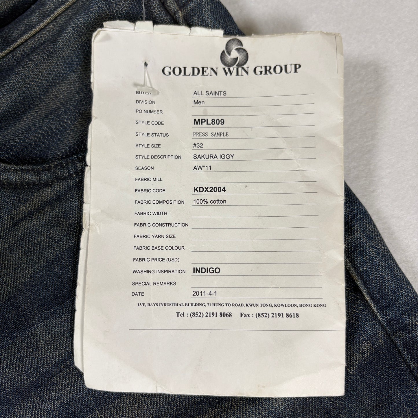 AllSaints Mens Jeans Size 32 Sakura Iggy Indigo Straight Leg Selvedge NWOT