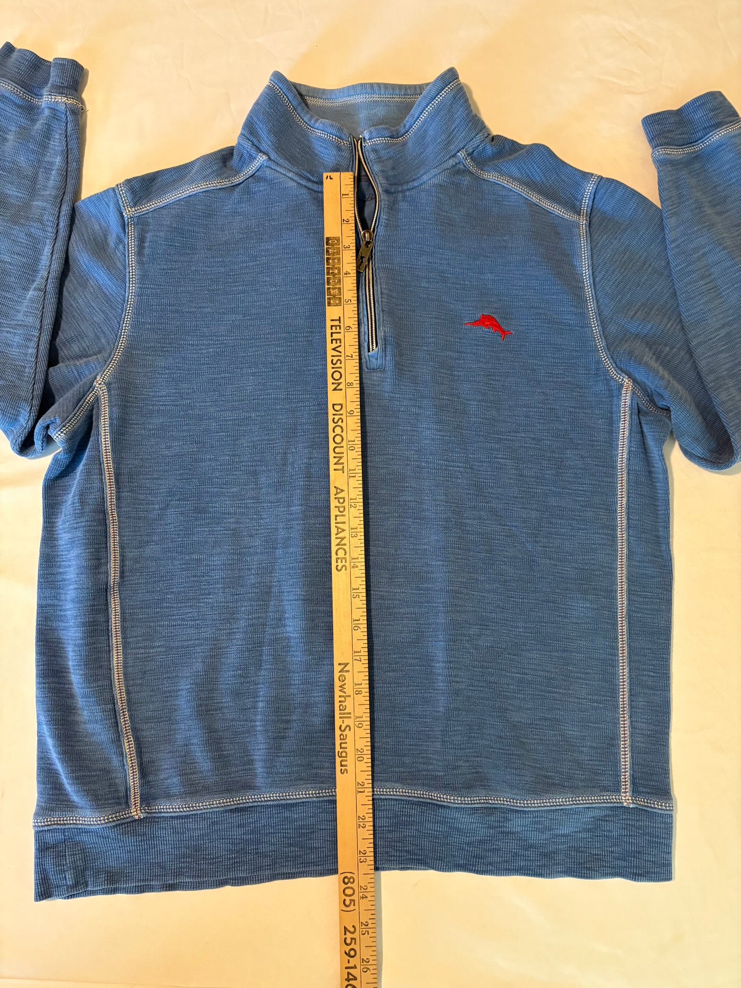 Tommy Bahama Men’s 1/4 Zip Pullover Sweatshirt Blue Large Red Marlin Logo Casual