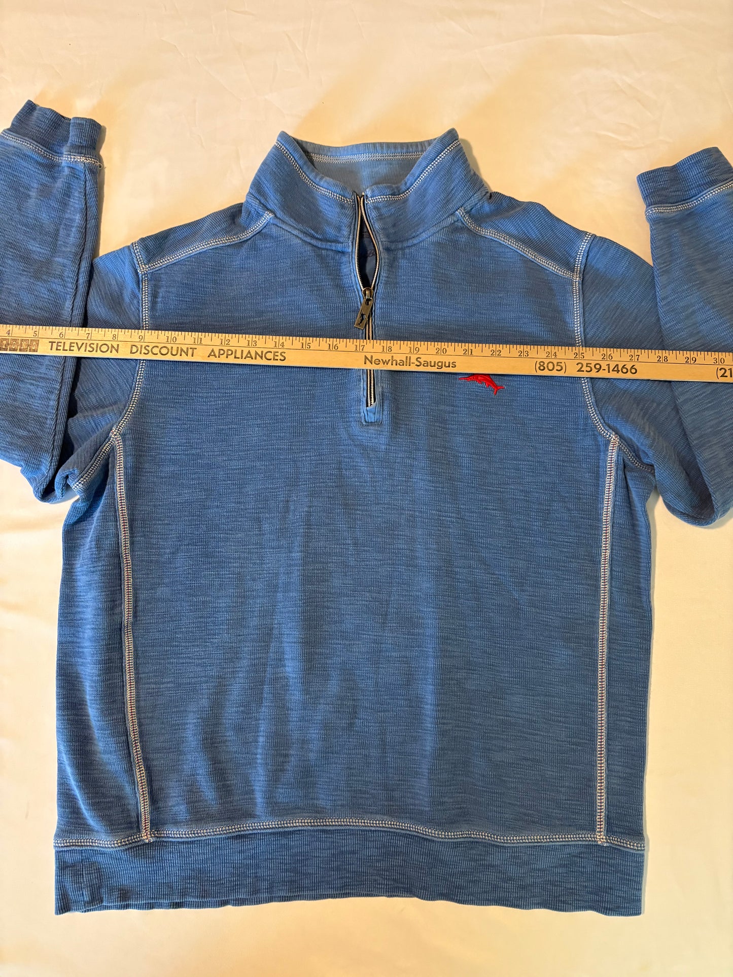 Tommy Bahama Men’s 1/4 Zip Pullover Sweatshirt Blue Large Red Marlin Logo Casual