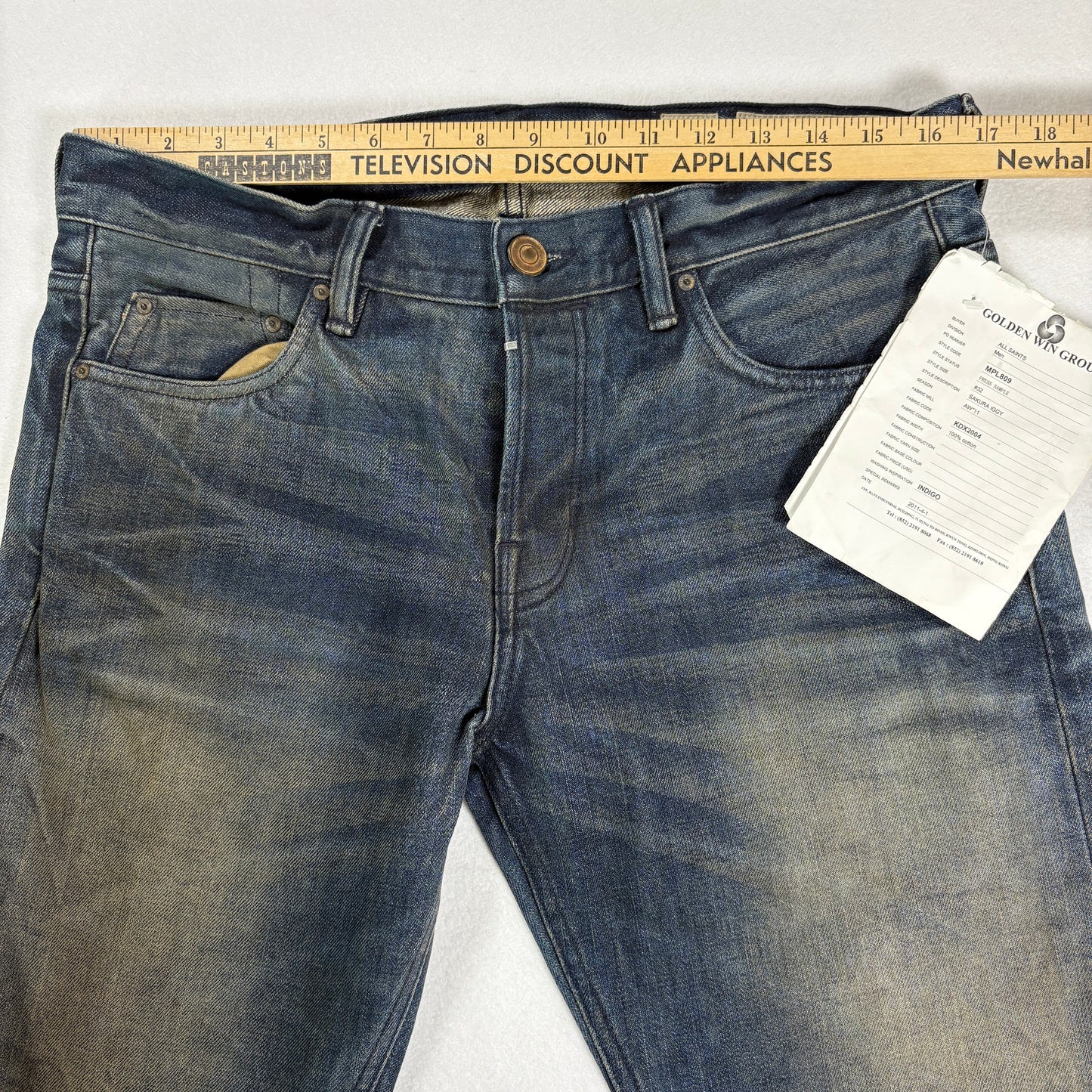 AllSaints Mens Jeans Size 32 Sakura Iggy Indigo Straight Leg Selvedge NWOT