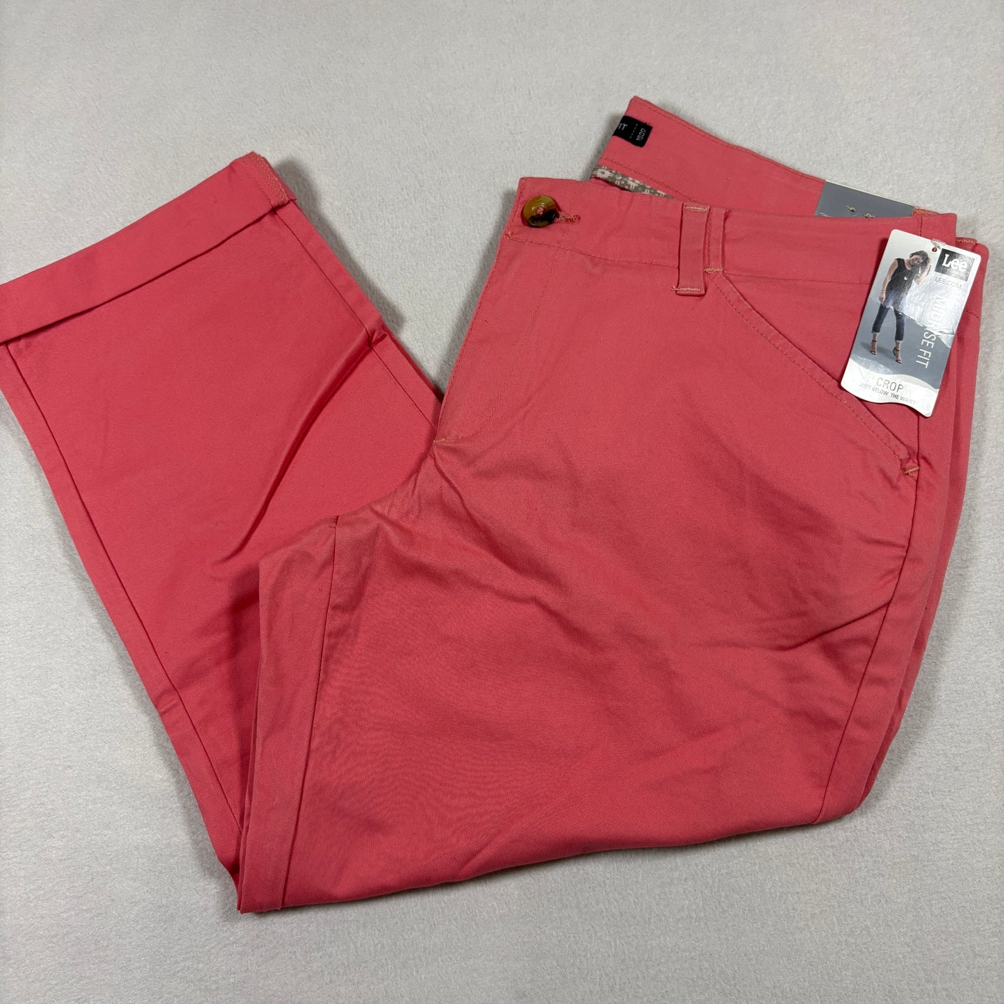 Lee Womens 12 Coral Mid Rise Capri Pants Stretch Cotton Cropped Y2K Casual