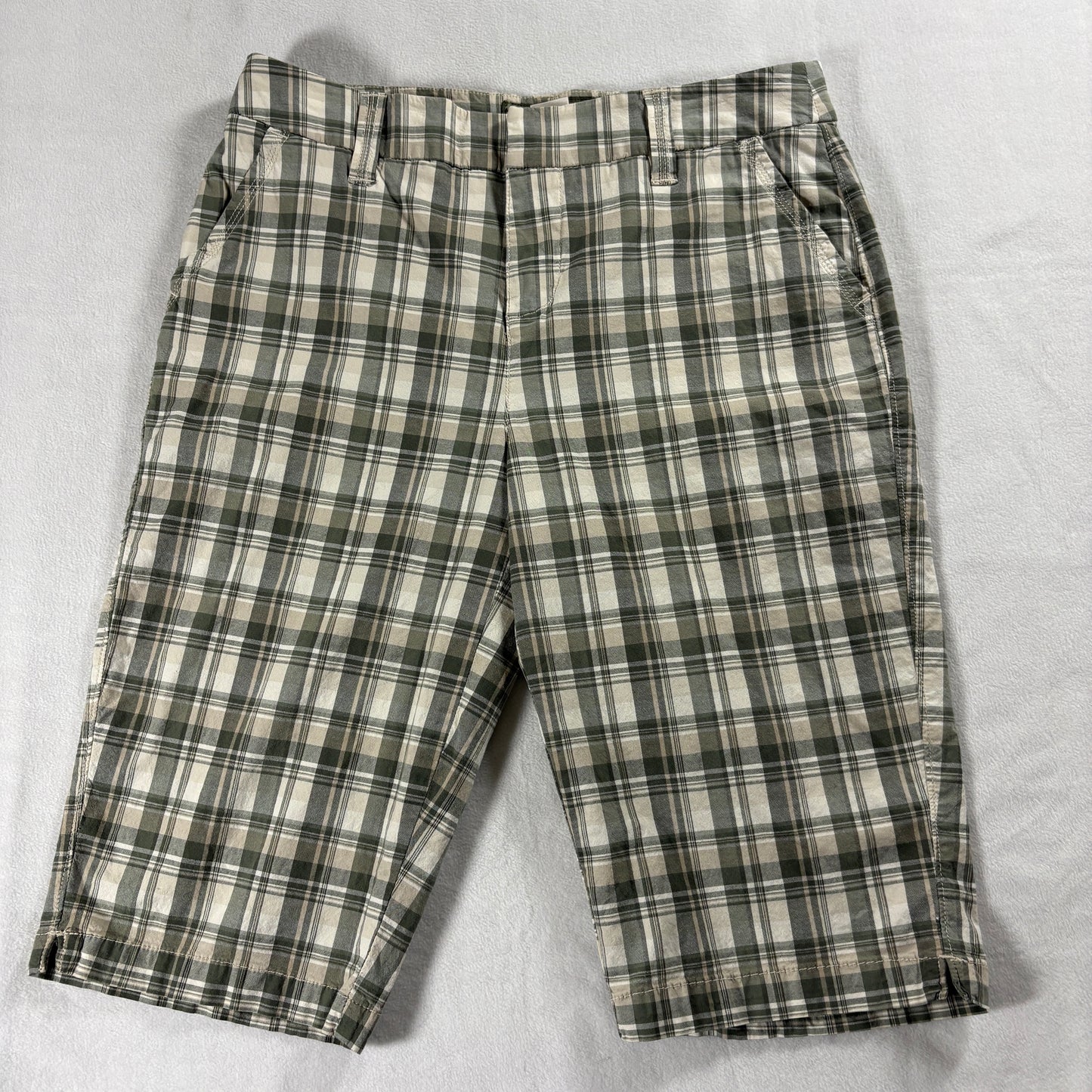 Sonoma Womens 12 Plaid Capri Pants Green Stretch Y2K Retro Casual Summer Chic