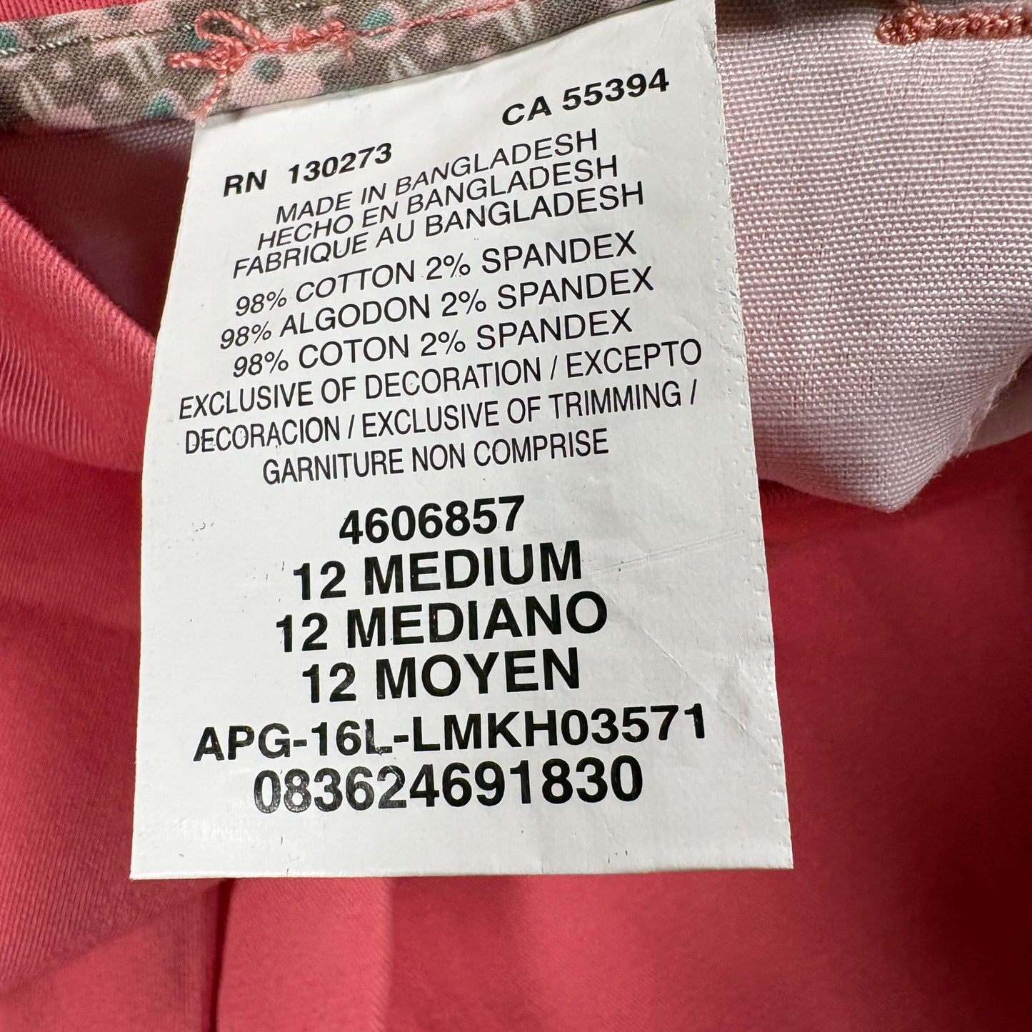 Lee Womens 12 Coral Mid Rise Capri Pants Stretch Cotton Cropped Y2K Casual