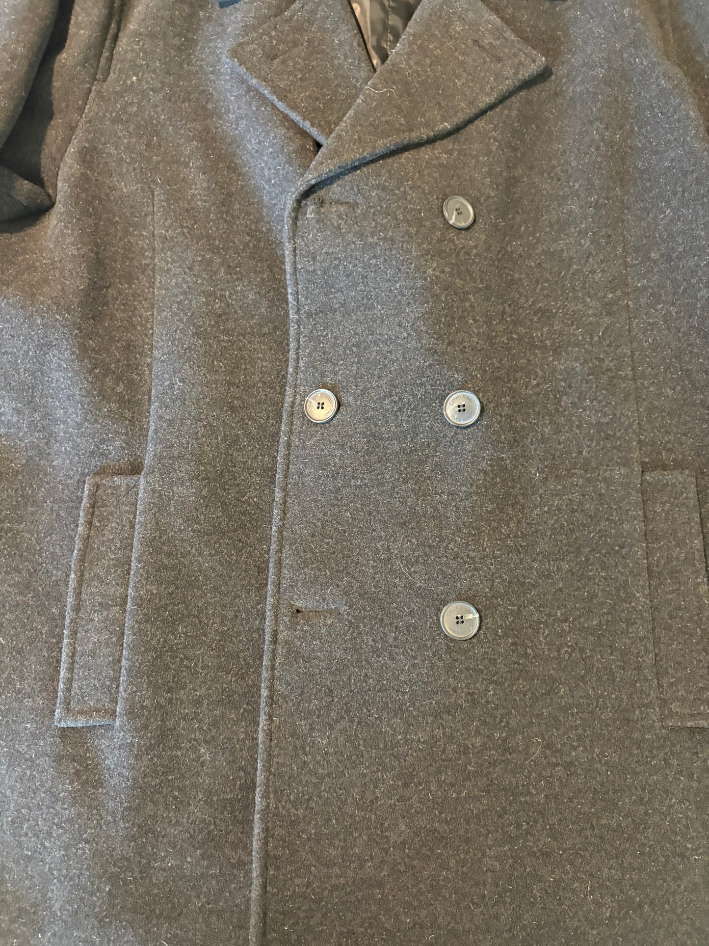Calvin Klein Men’s Peacoat Jacket XXL Charcoal Wool Blend Double Breasted Coat