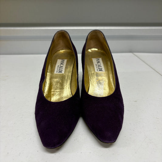 Pancaldi Italy Suede Heels Womens 8 Purple Pumps Gold Lined Vintage Luxury