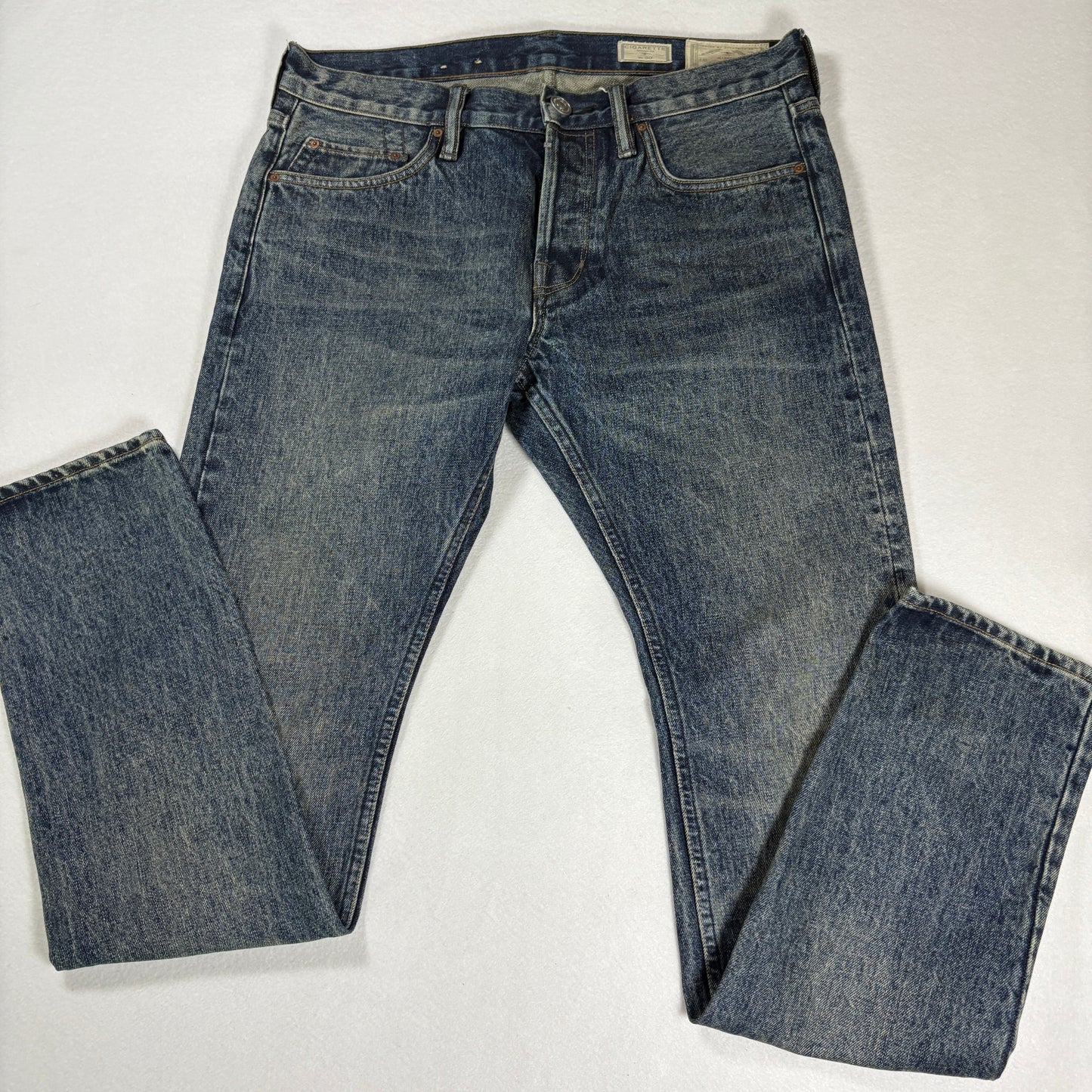 AllSaints Mens Cigarette Skinny Jeans Size 30 Blue Vintage Fade Y2K Grunge Denim