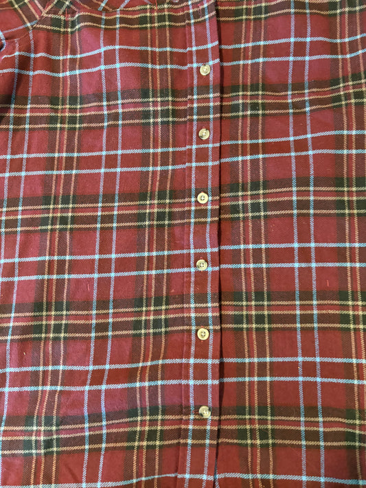 Duluth Trading Co Women’s Flannel Shirt L Plaid Button Up Red Blue Long Sleeve