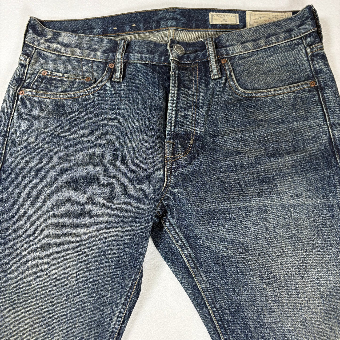 AllSaints Mens Cigarette Skinny Jeans Size 30 Blue Vintage Fade Y2K Grunge Denim