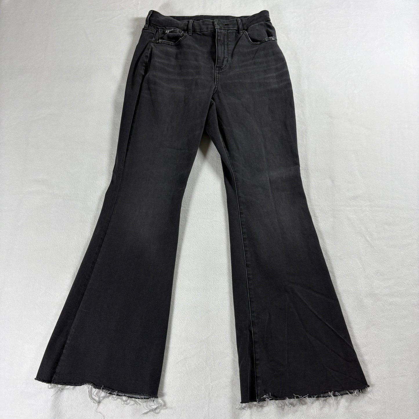 American Eagle Womens 8 Short Black Flare Raw Hem Stretch Y2K Jeans Grunge Denim