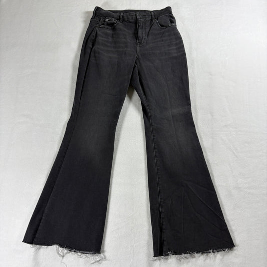 American Eagle Womens 8 Short Black Flare Raw Hem Stretch Y2K Jeans Grunge Denim