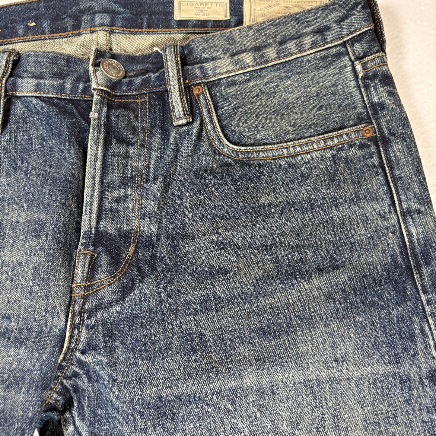 AllSaints Mens Cigarette Skinny Jeans Size 30 Blue Vintage Fade Y2K Grunge Denim