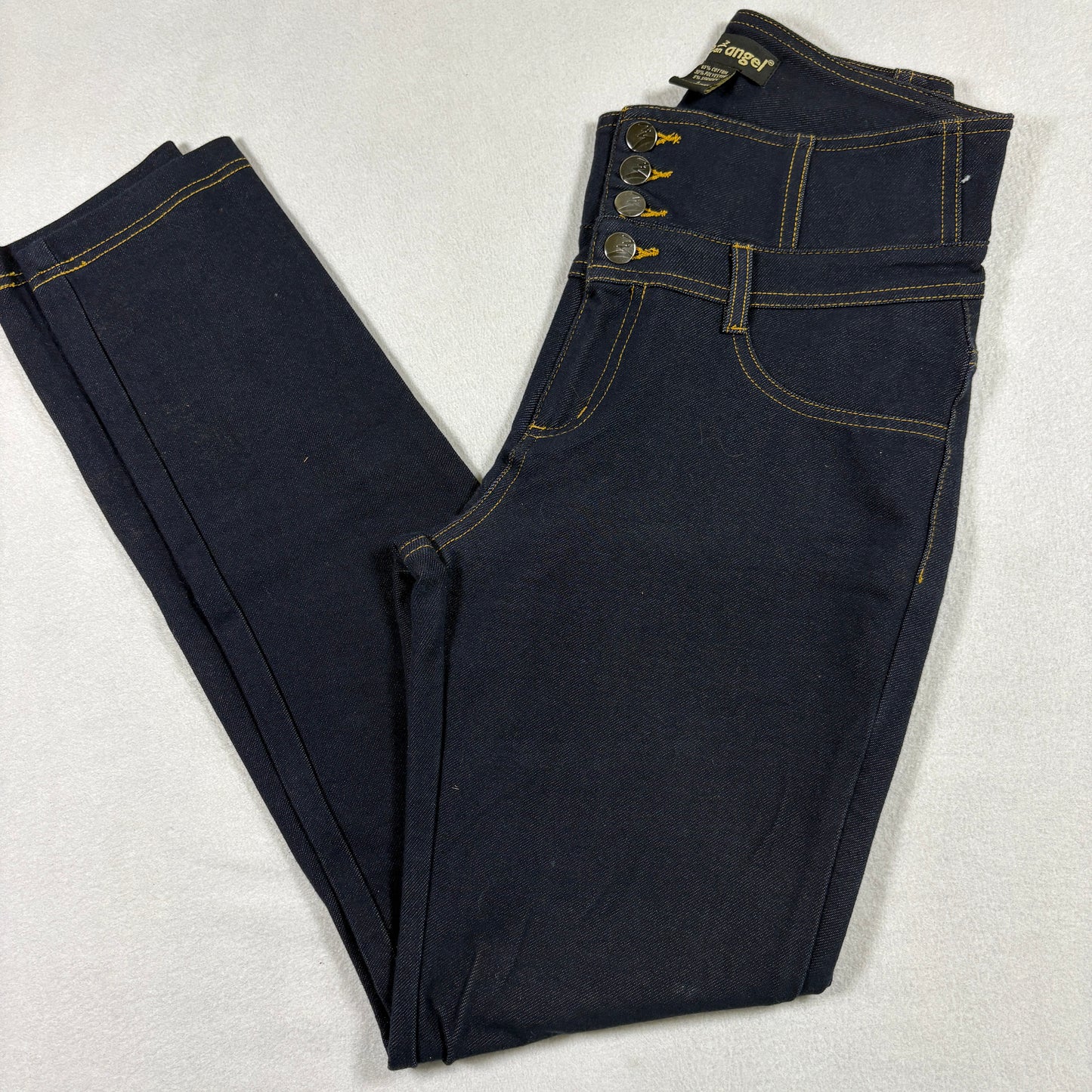 Like An Angel Womens Dark Wash High Rise Stretch Skinny Jeans Y2K Button Fly