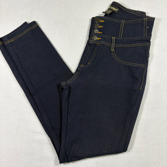 Like An Angel Womens Dark Wash High Rise Stretch Skinny Jeans Y2K Button Fly