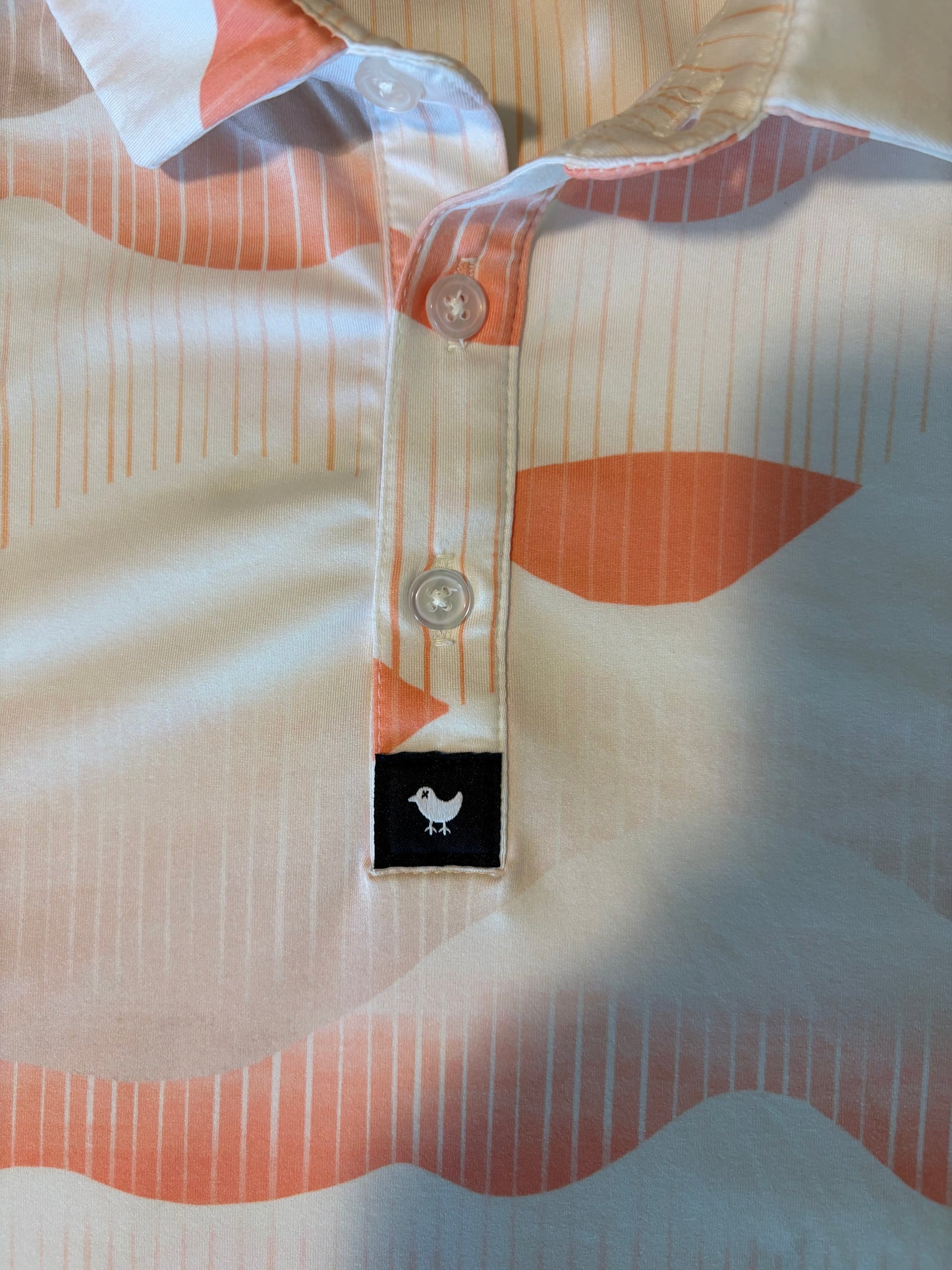 Bad Birdie XL Golf Polo Shirt Orange White Wavy Print Performance Stretch Korea