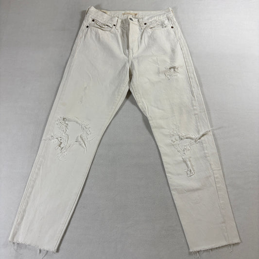 Distressed White Wedgie Jeans Levi’s Premium Tag 28 Fits Like 28X27 Raw Hem