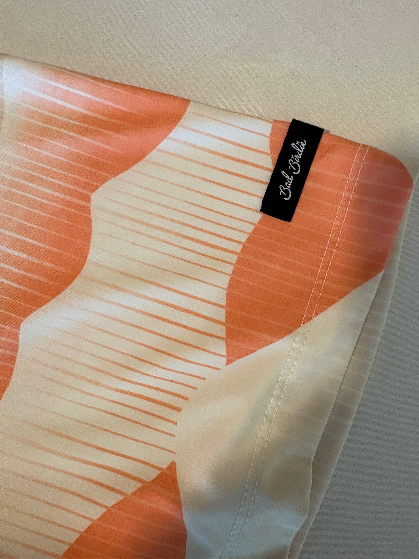Bad Birdie XL Golf Polo Shirt Orange White Wavy Print Performance Stretch Korea