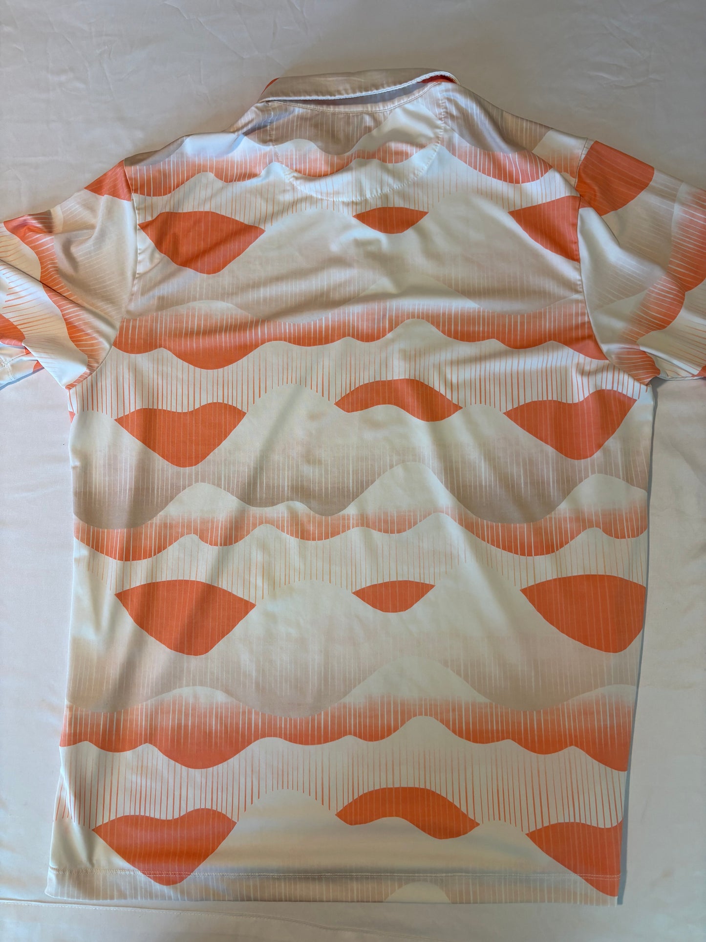 Bad Birdie XL Golf Polo Shirt Orange White Wavy Print Performance Stretch Korea