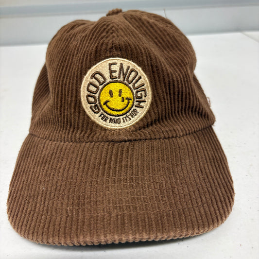 Good Enough Corduroy Dad Hat Brown Smiley Logo Strapback Skate Streetwear