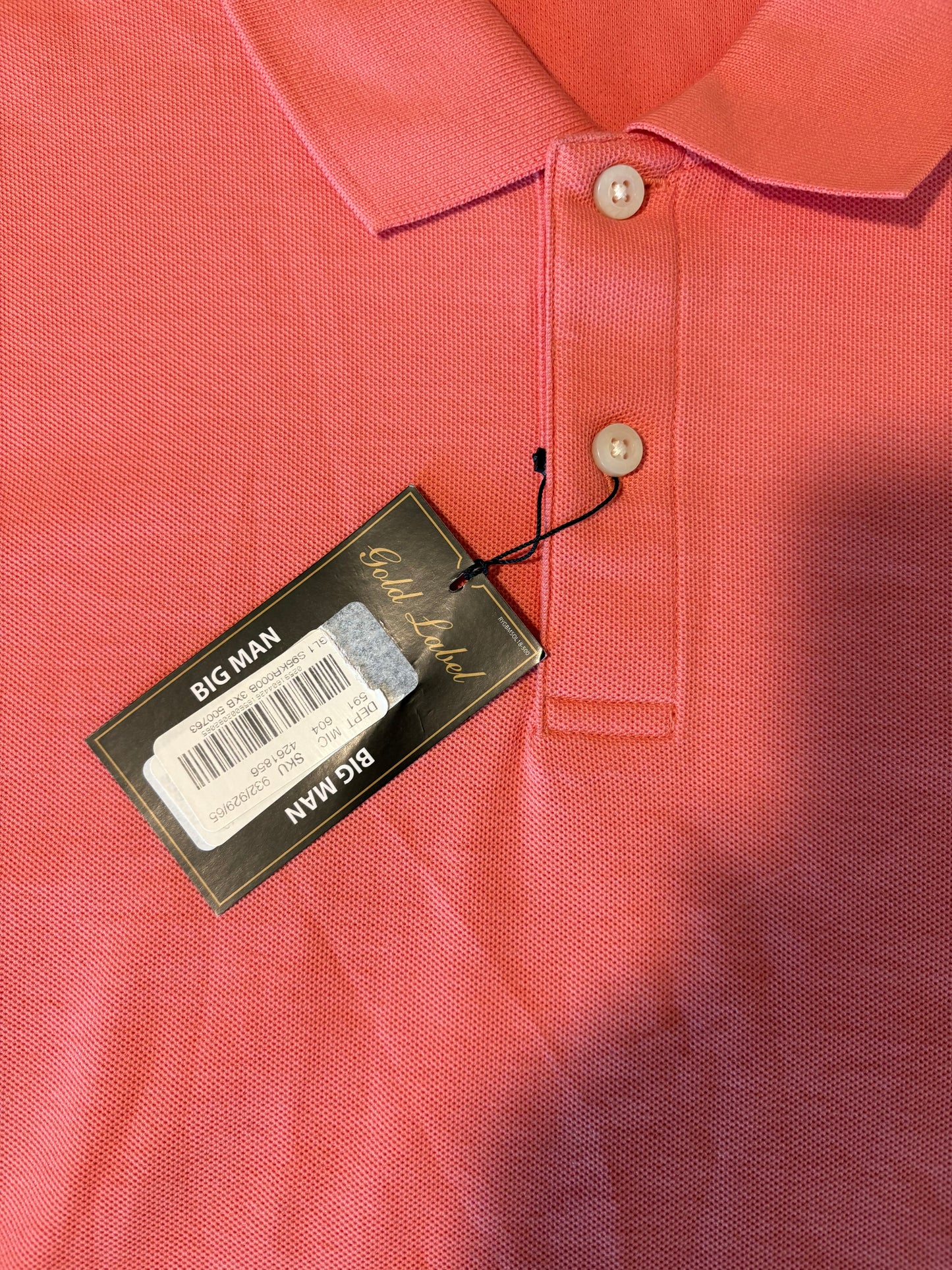 Roundtree & Yorke Gold Label Polo Shirt 3XB Coral Pink NWT Big & Tall Cotton Blend