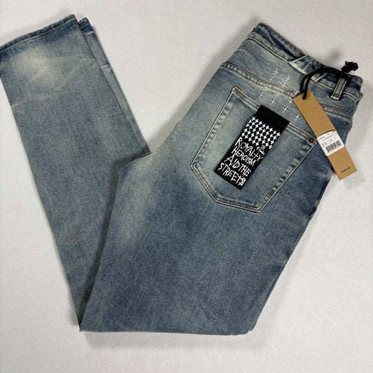 Ksubi Mens Chitch Pure Dynamite Jeans Size 36 Blue Slim Tapered Distressed NWT