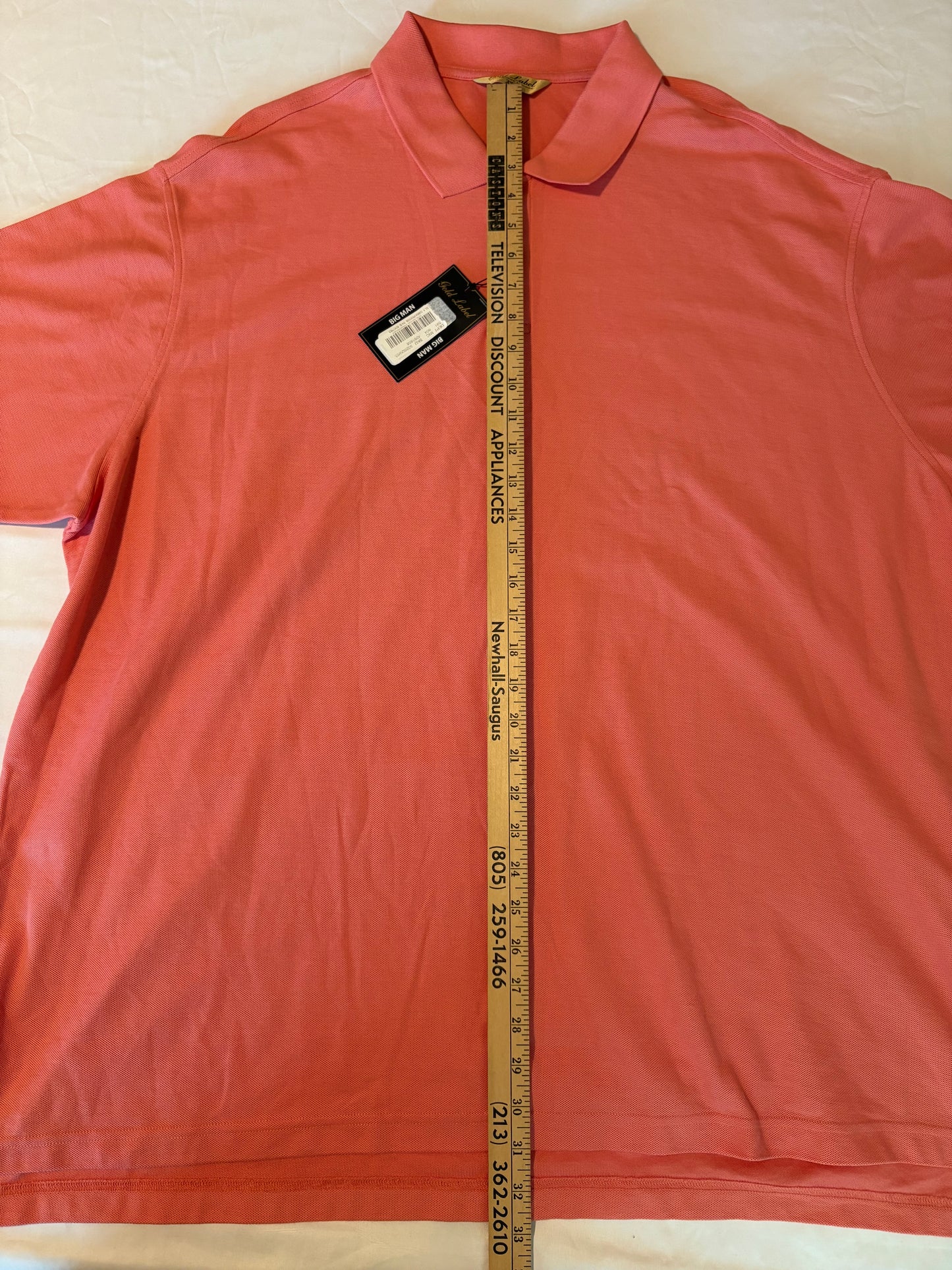 Roundtree & Yorke Gold Label Polo Shirt 3XB Coral Pink NWT Big & Tall Cotton Blend