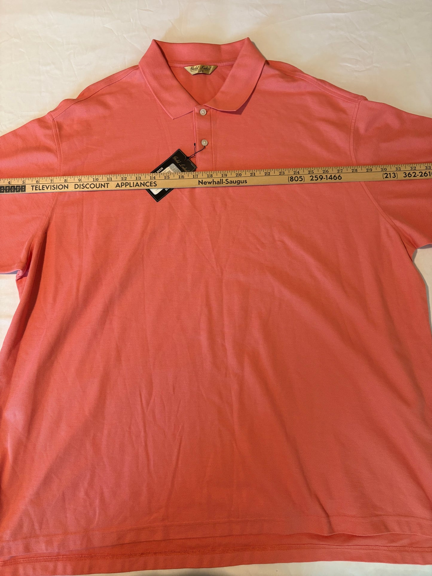 Roundtree & Yorke Gold Label Polo Shirt 3XB Coral Pink NWT Big & Tall Cotton Blend