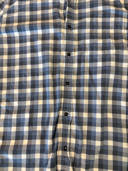 Banana Republic Luxe Flannel Shirt Men’s L Slim Fit Blue White Plaid Long Sleeve