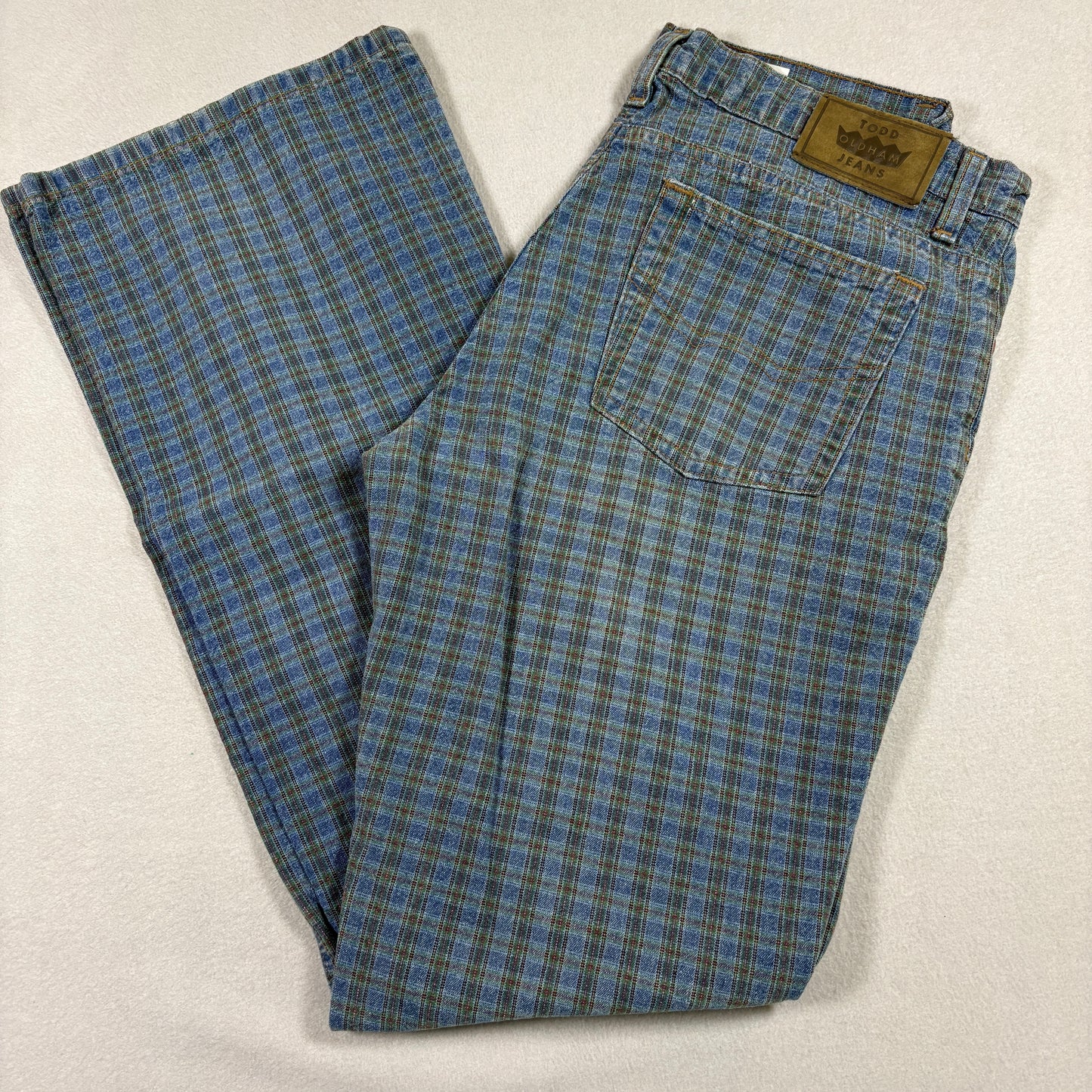 Todd Oldham Womens Plaid Jeans Size 11 Y2K Vintage Grunge Straight Leg Denim