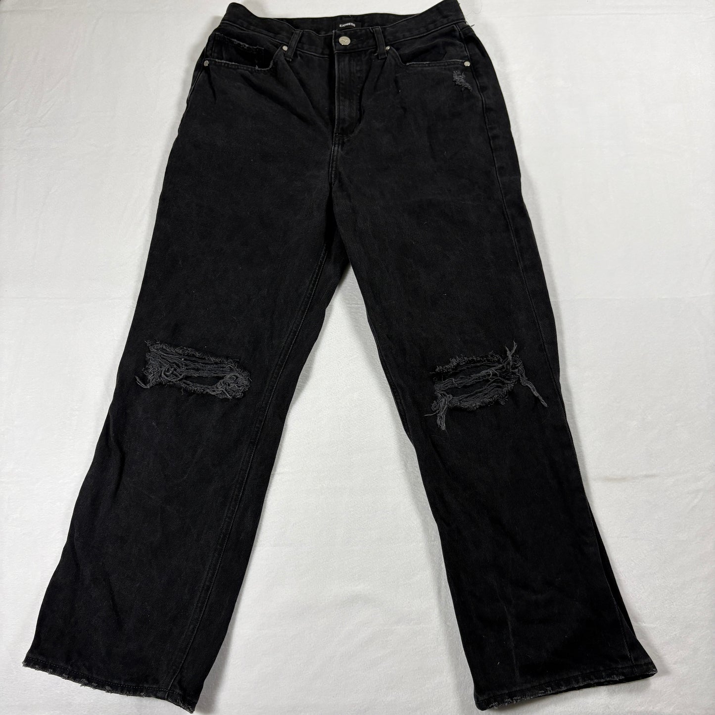 Express Straight Jeans Womens 6S Black Distressed Super High Rise Modern Stretch