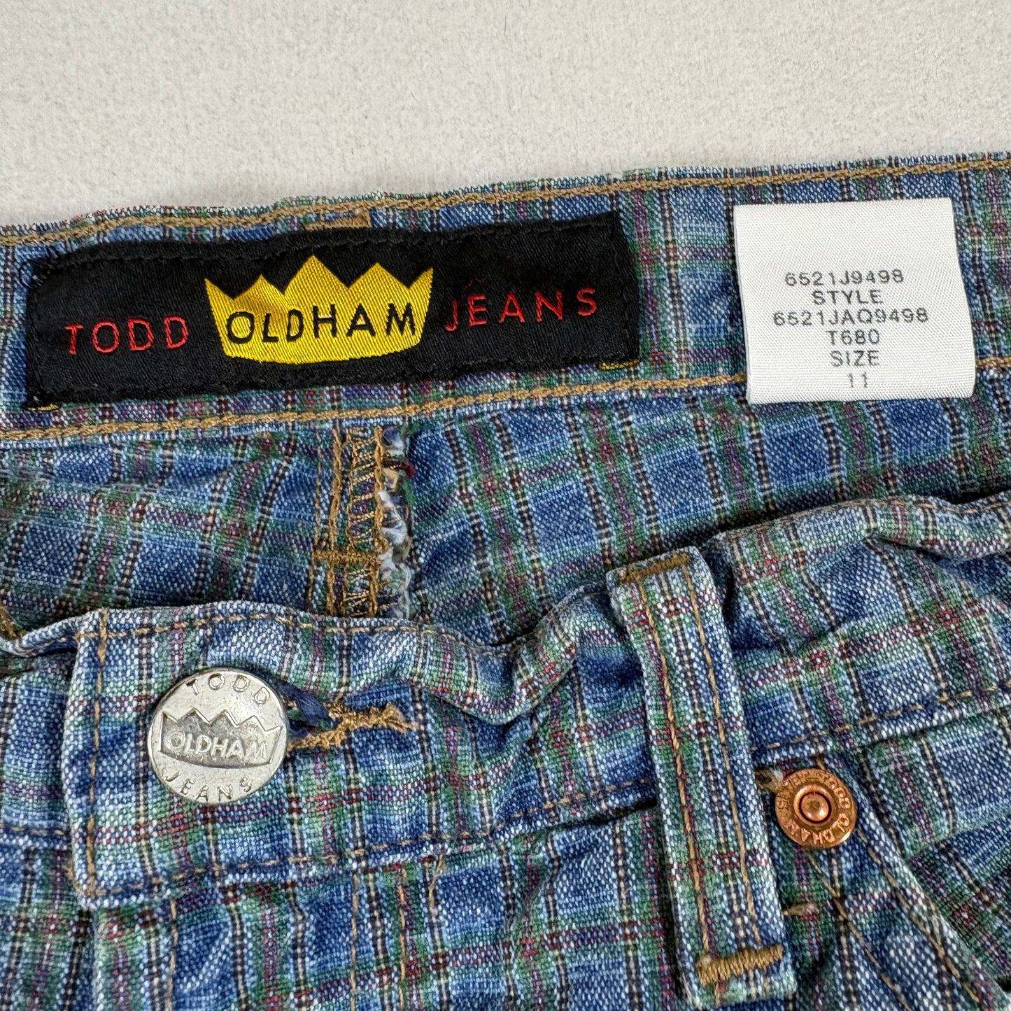 Todd Oldham Womens Plaid Jeans Size 11 Y2K Vintage Grunge Straight Leg Denim