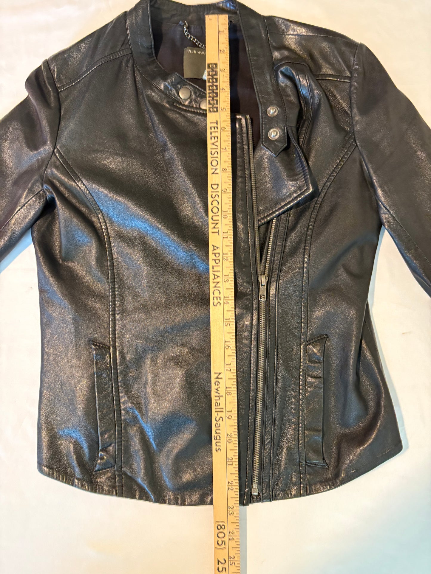 Muubaa Women’s Black Leather Moto Jacket UK 12 US 8 Asymmetrical Zip Stylish Fit