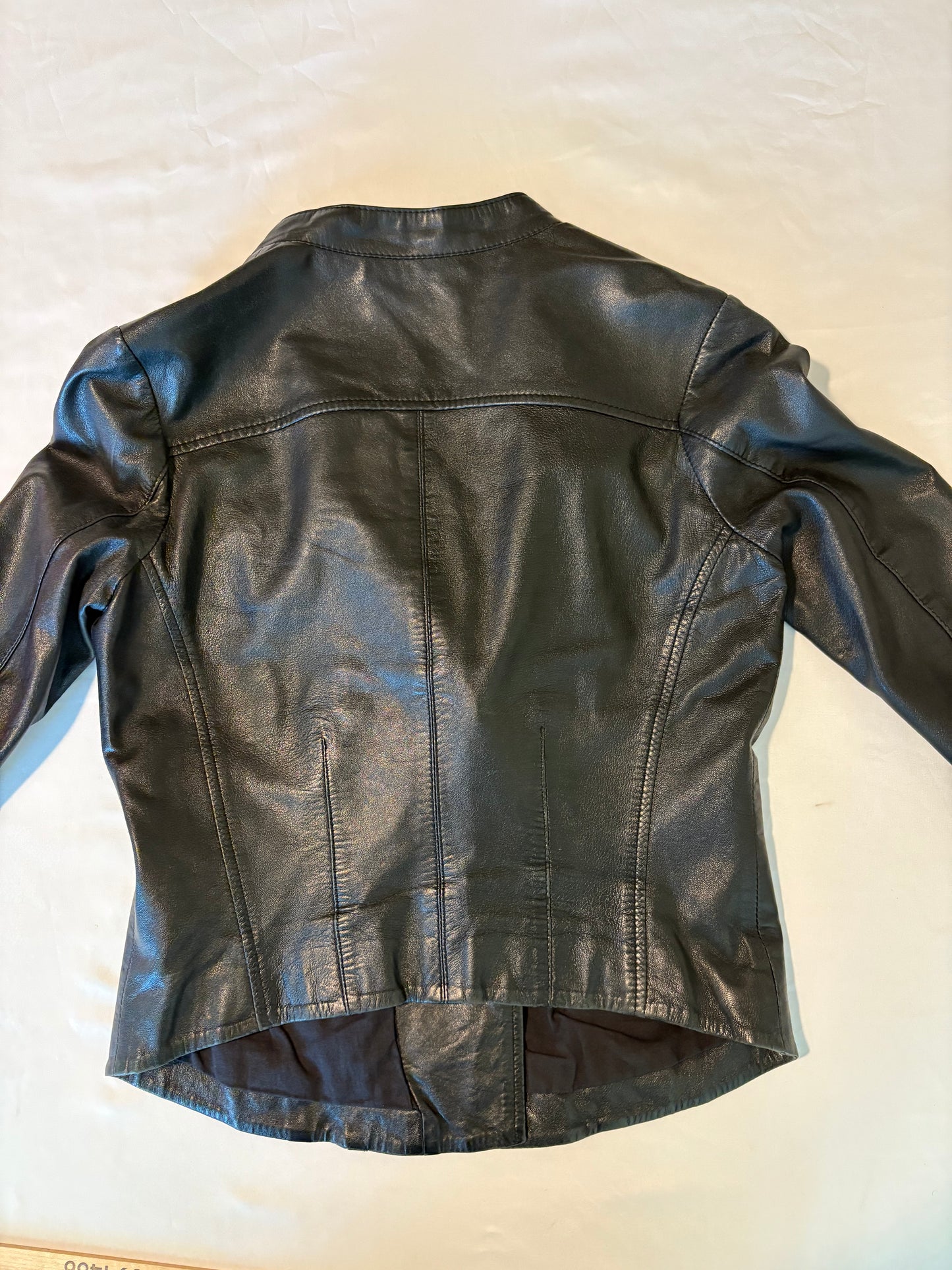 Muubaa Women’s Black Leather Moto Jacket UK 12 US 8 Asymmetrical Zip Stylish Fit