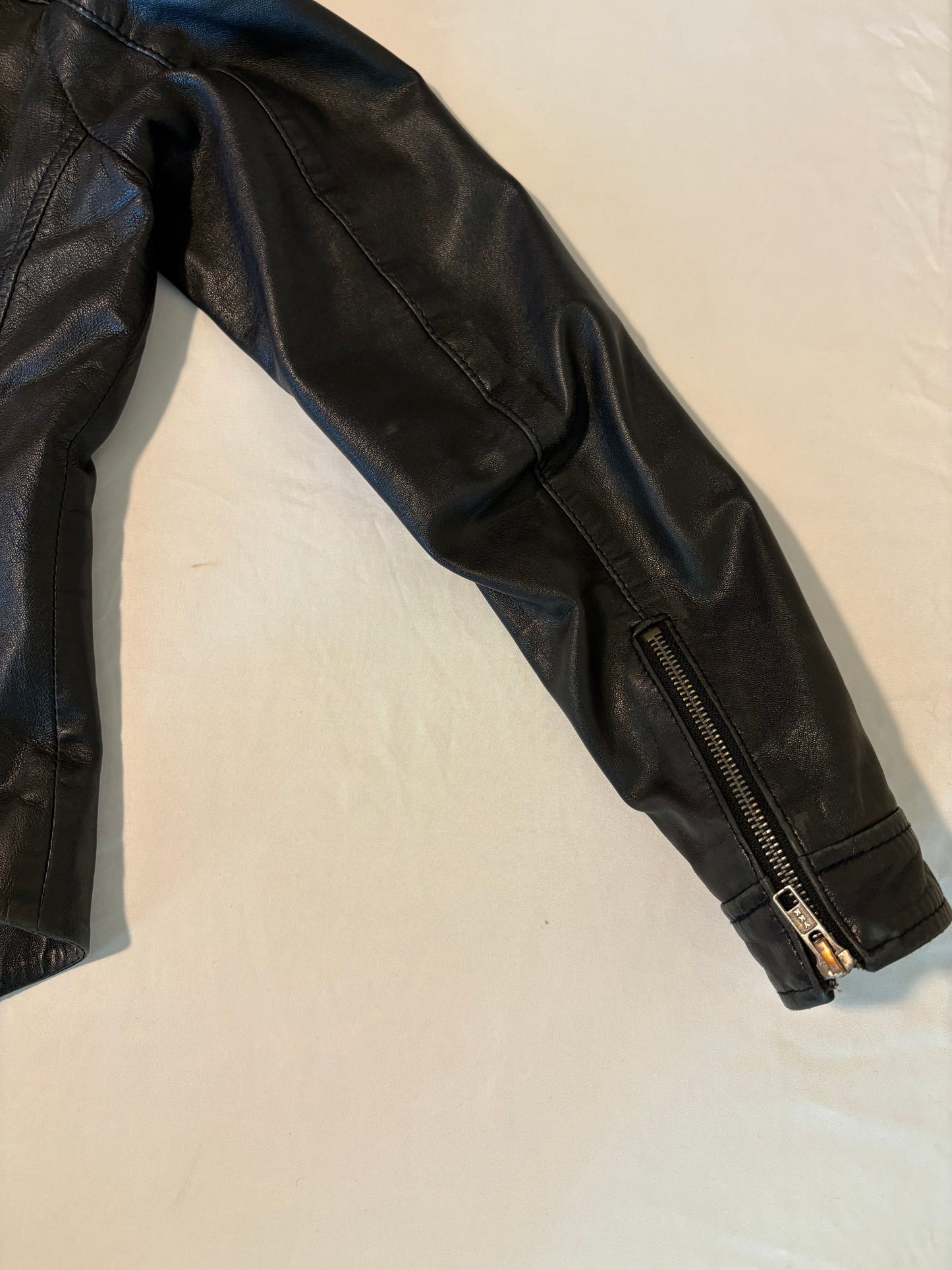 Muubaa Women’s Black Leather Moto Jacket UK 12 US 8 Asymmetrical Zip Stylish Fit