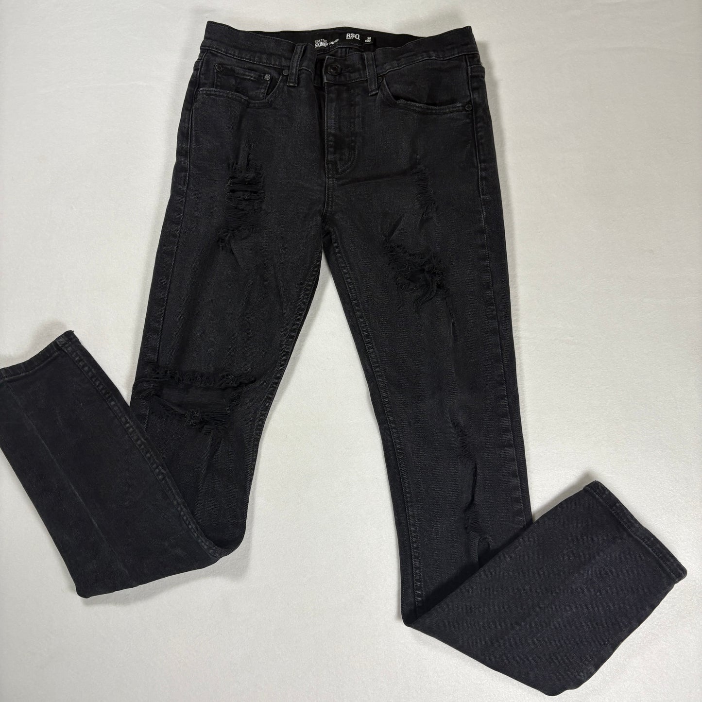 RSQ Mens Black Skinny Jeans 30x32 Distressed Tapered Denim Y2K Grunge