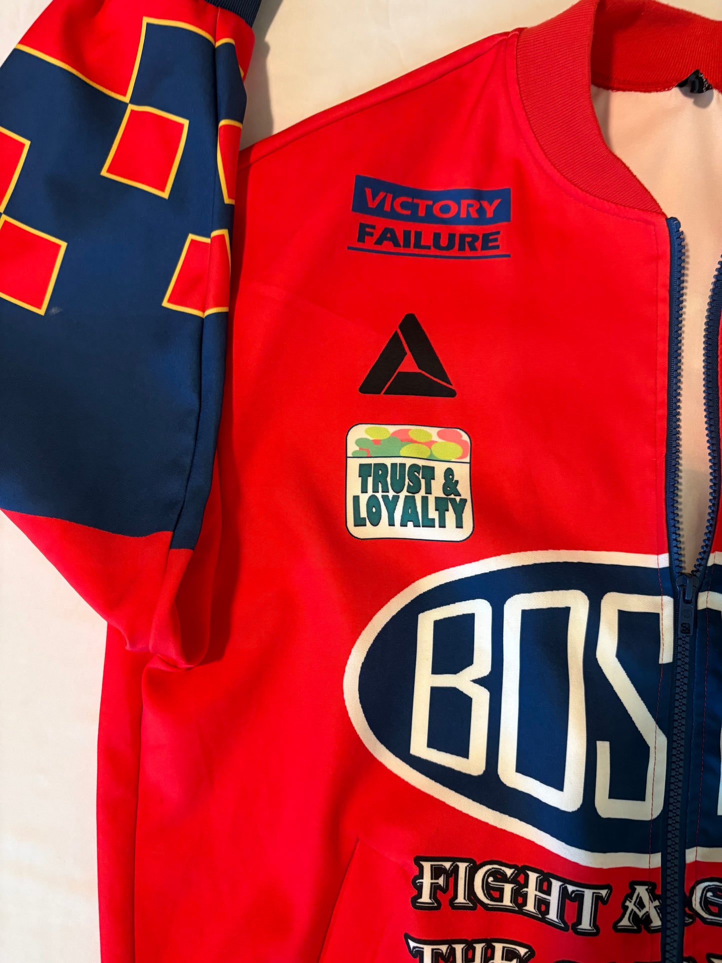 SHEIN Boston Fight Red Zip Jacket Size M Graphic Patch Streetwear Statement Rare