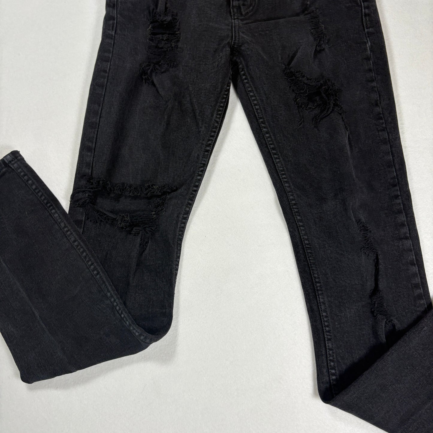 RSQ Mens Black Skinny Jeans 30x32 Distressed Tapered Denim Y2K Grunge