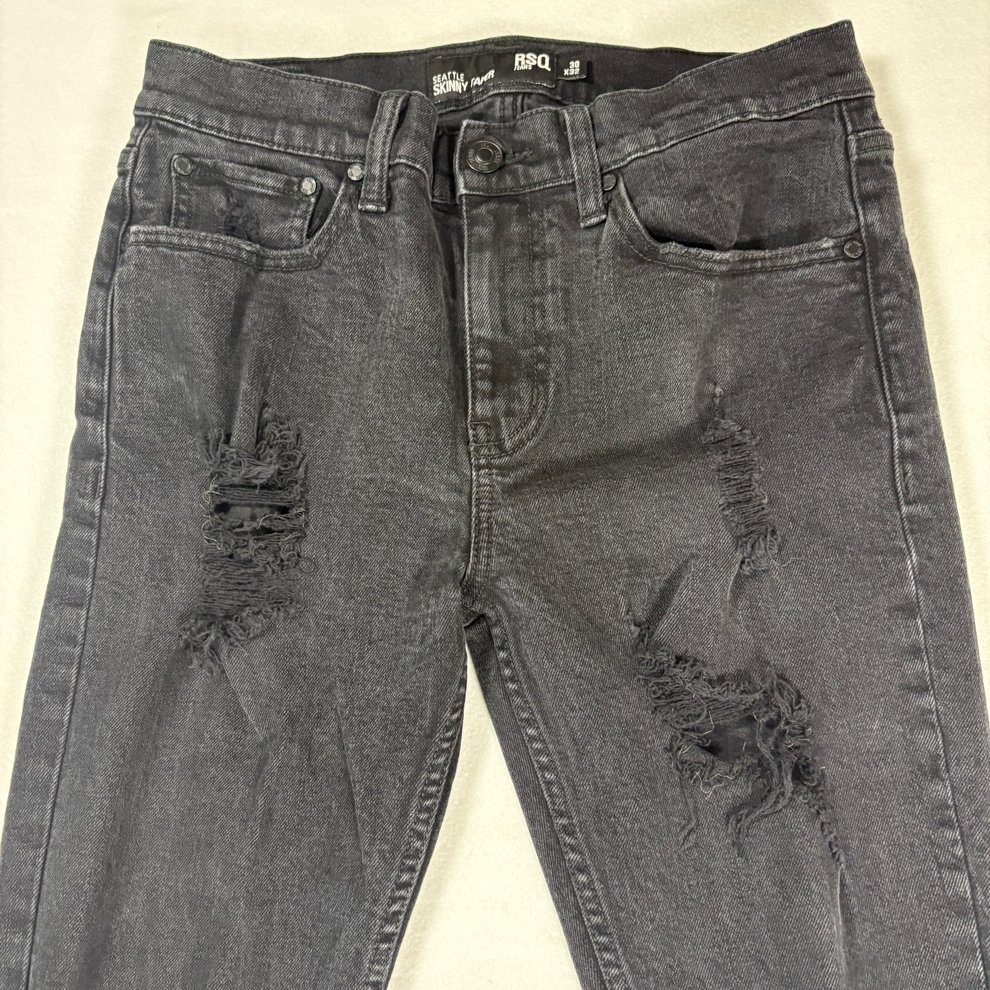 RSQ Mens Black Skinny Jeans 30x32 Distressed Tapered Denim Y2K Grunge