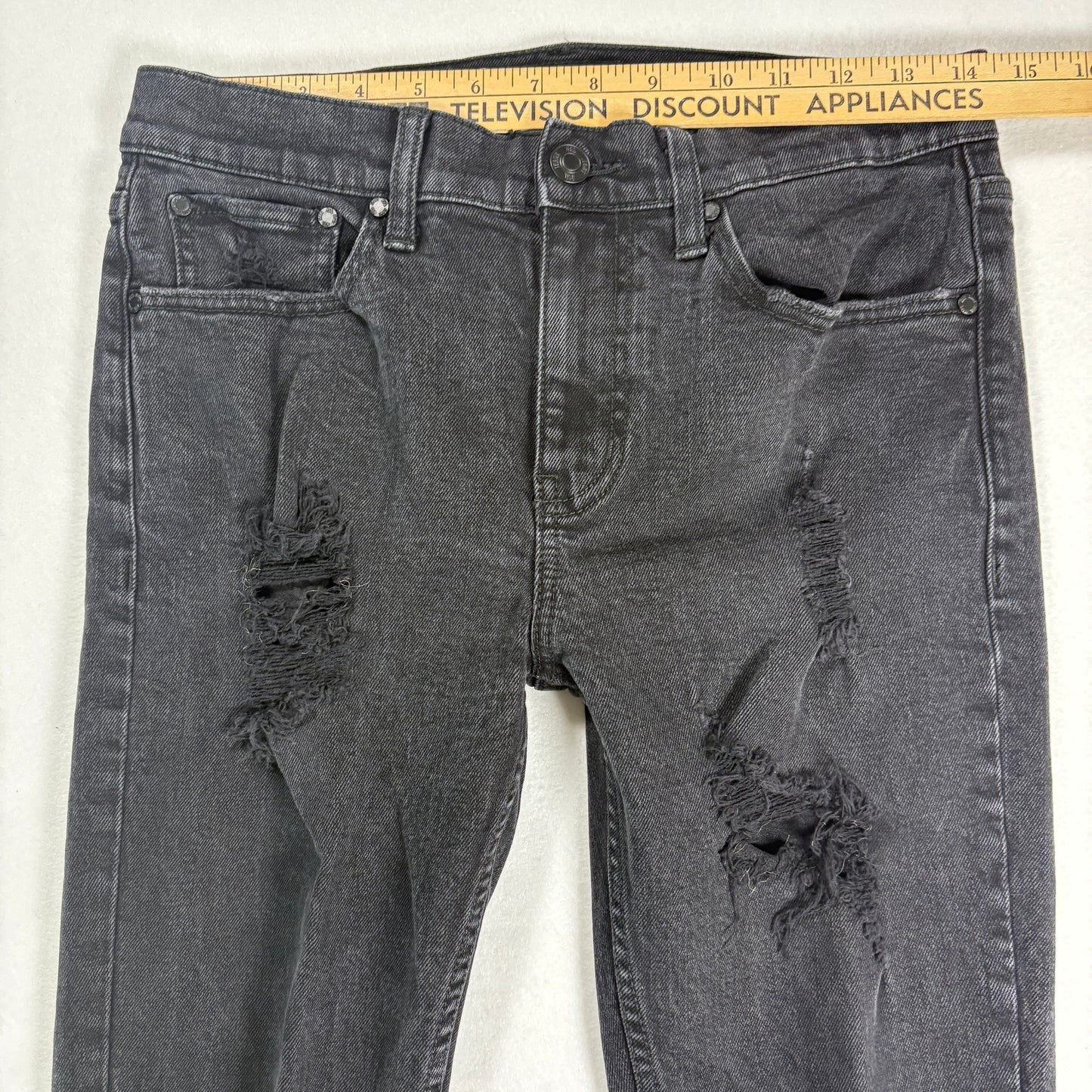 RSQ Mens Black Skinny Jeans 30x32 Distressed Tapered Denim Y2K Grunge