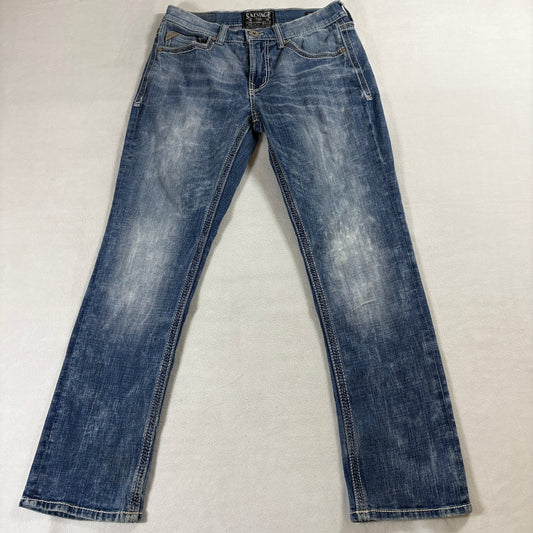 Salvage Straight Jeans 32x32 Fits Like 32X30 Distressed Fade Y2K Biker Denim