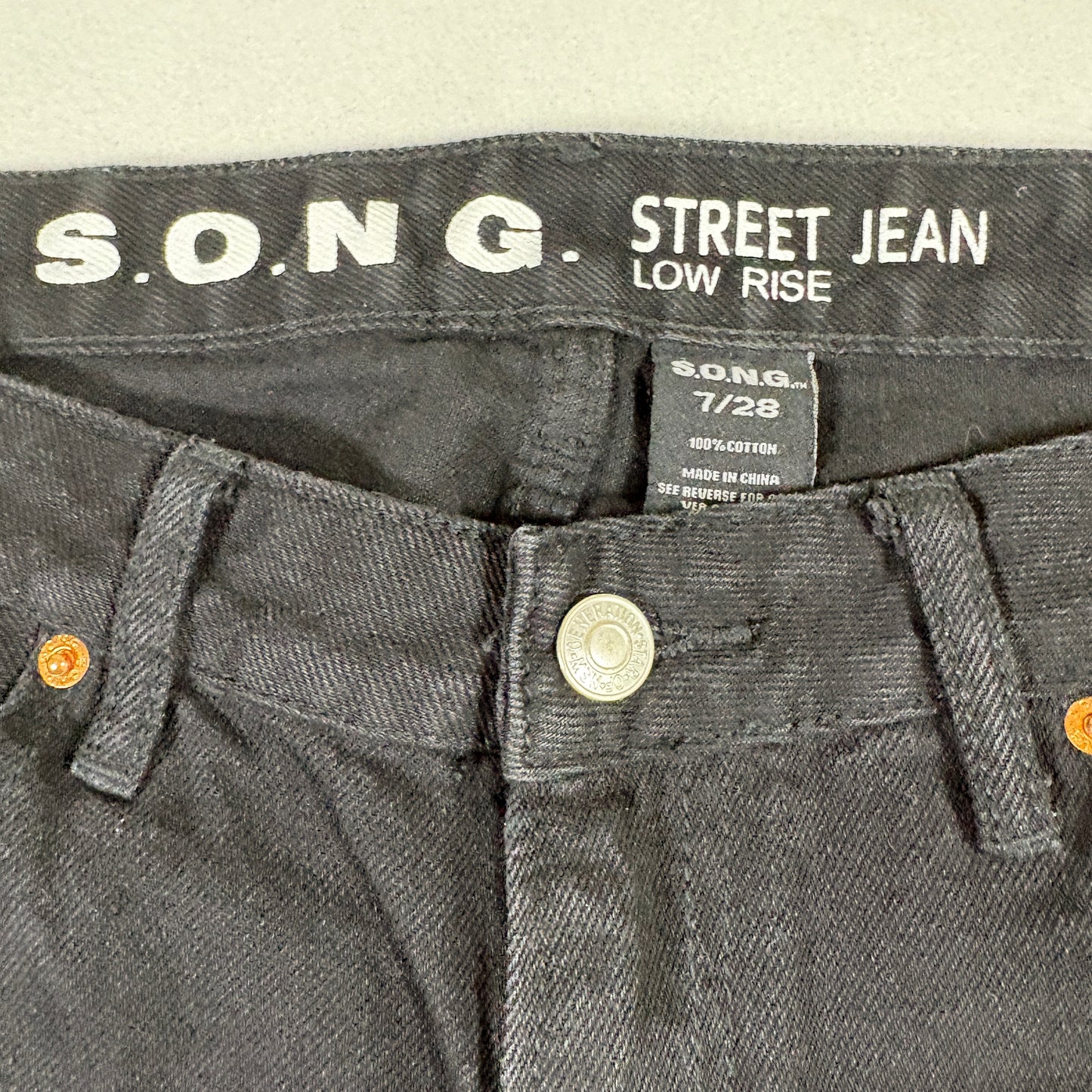 SONG Womens Black Distressed Low Rise Jeans Size 7/28 Y2K Grunge Streetwear