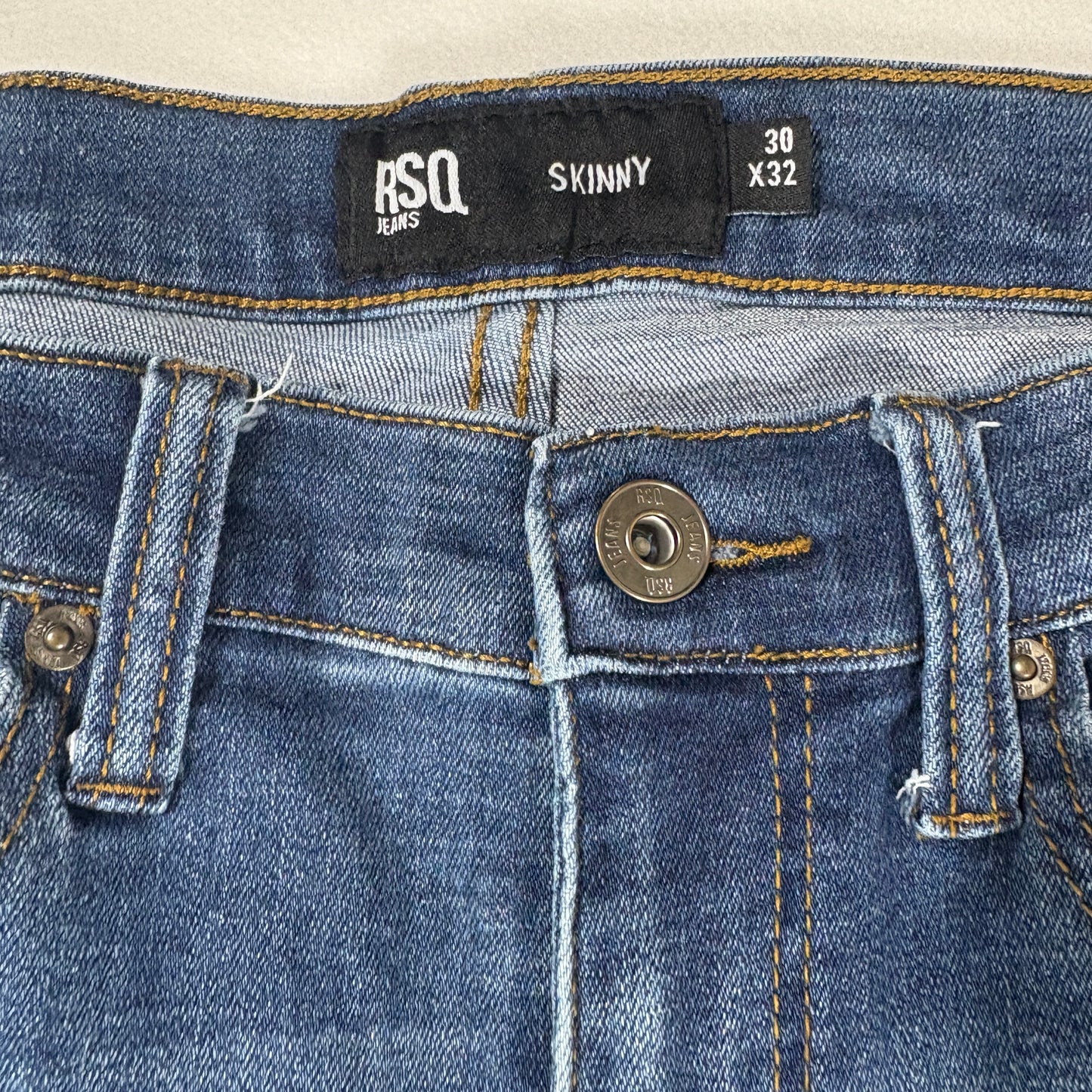 RSQ Mens Blue Skinny Jeans 30x32 Distressed Denim Y2K 90s Grunge