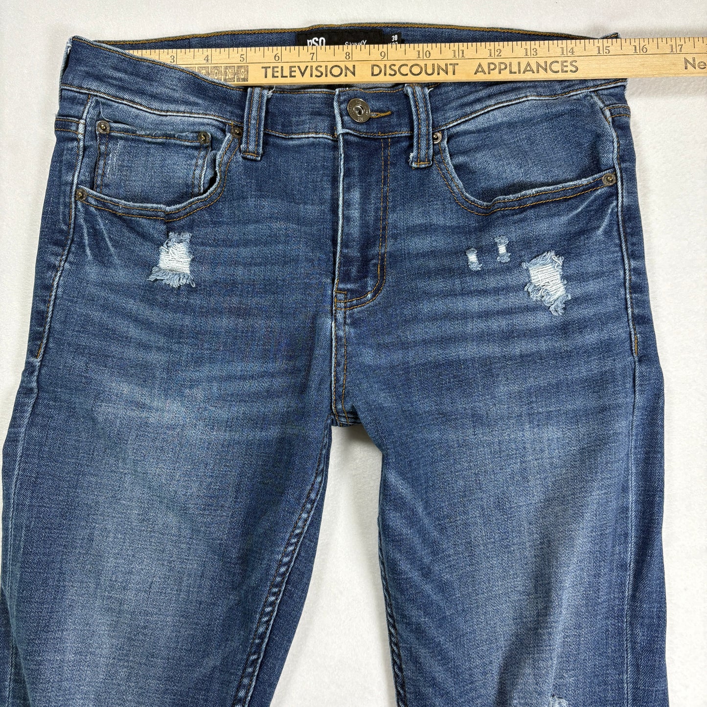 RSQ Mens Blue Skinny Jeans 30x32 Distressed Denim Y2K 90s Grunge