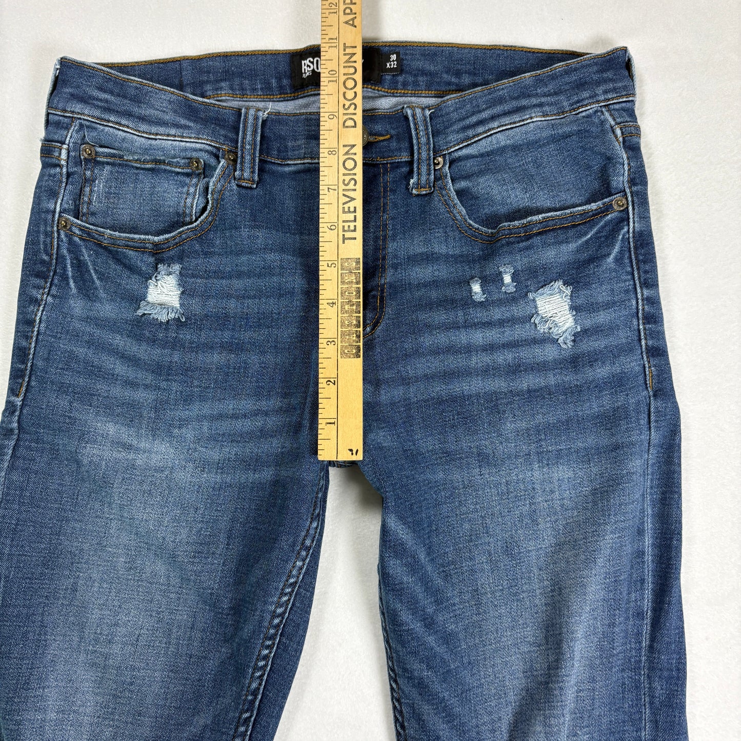RSQ Mens Blue Skinny Jeans 30x32 Distressed Denim Y2K 90s Grunge