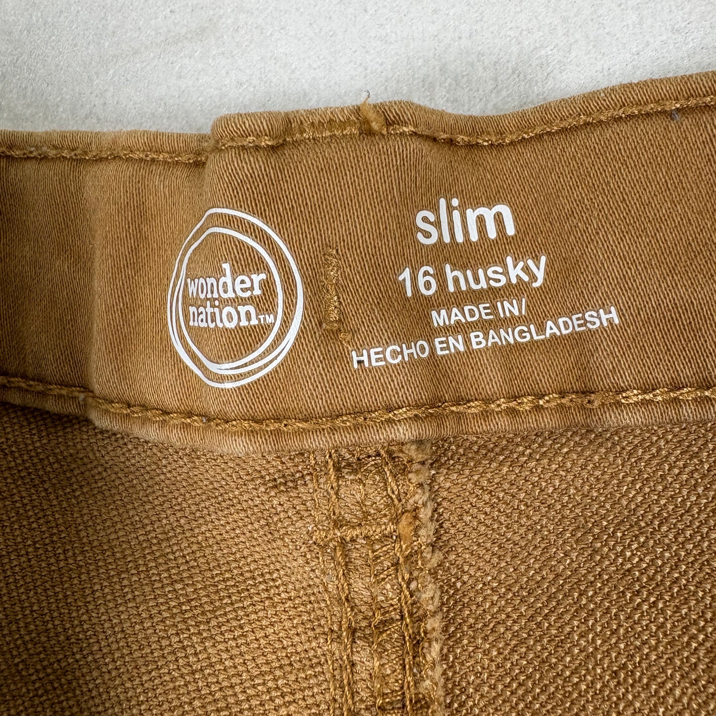 Wonder Nation Boys Slim Fit 16 Husky Brown Pants Stretch Twill Chino Jeans