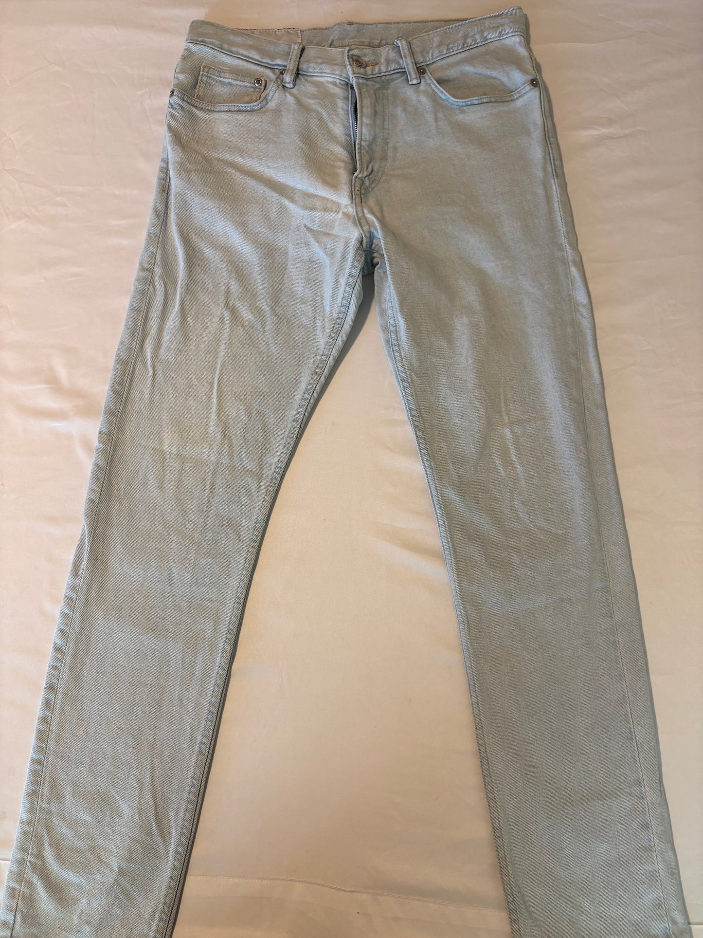 &Denim Men’s Slim Jeans 29x32 Light Wash Blue Stretch Tapered Fit Made in Bangladesh