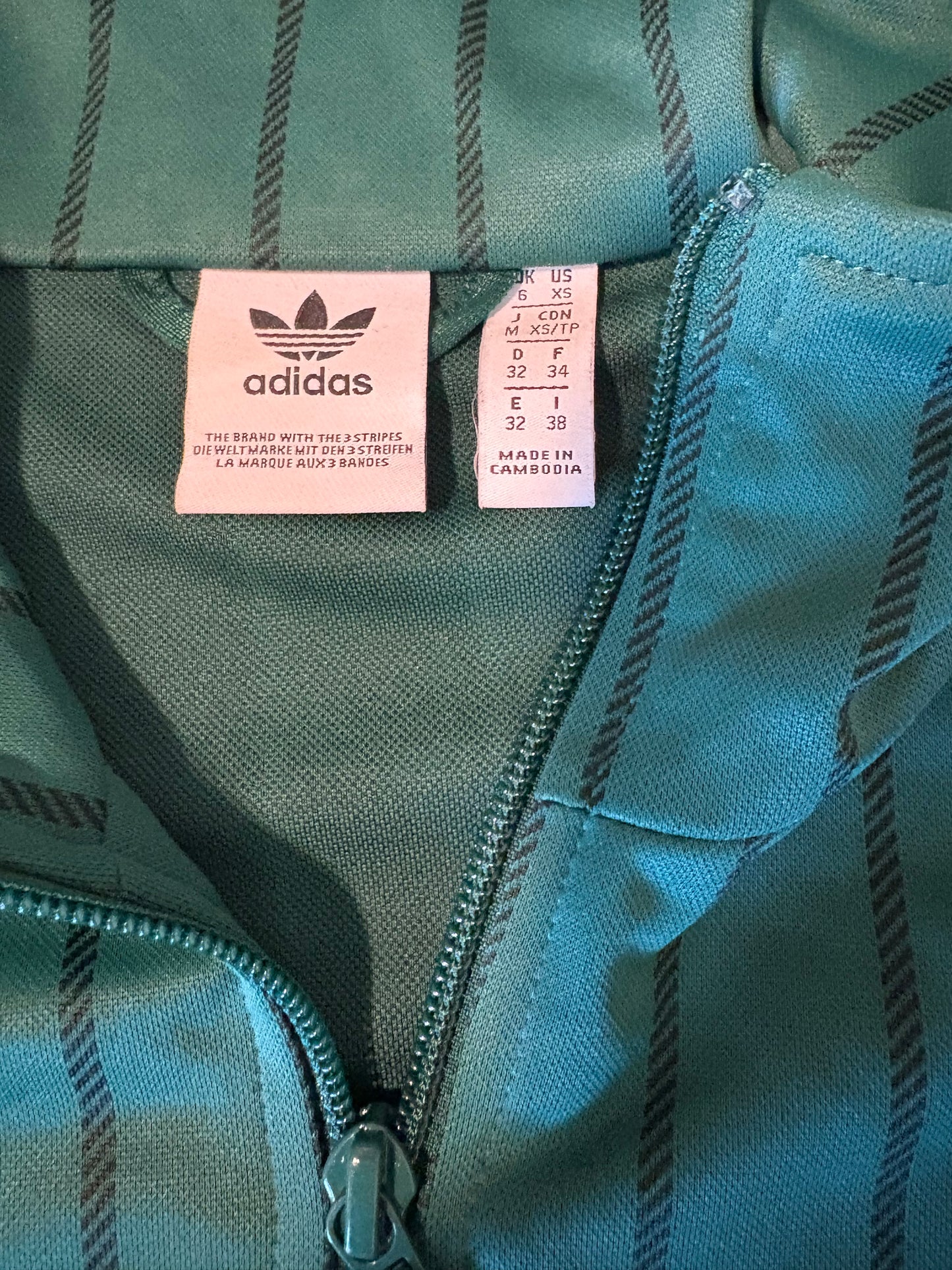 Adidas Originals XS Green Track Jacket Trefoil Striped Full Zip Retro 3-Stripes