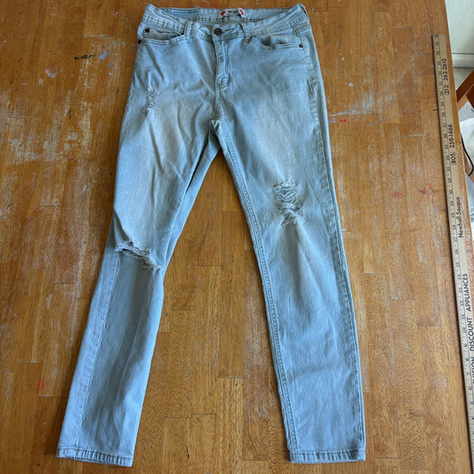 Distressed Slim Jeans Y2K Streetwear Tag Size Fits Like 28X27 Light Wash Denim