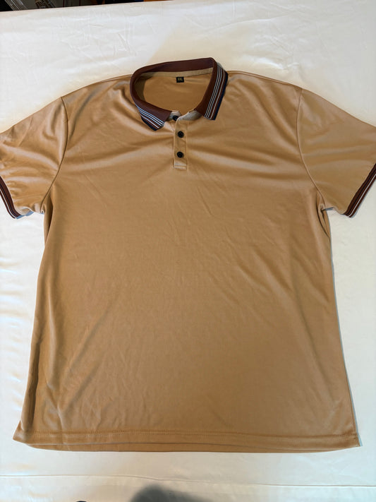 Men's XXL Tan Polo Shirt Retro Stripe Collar Casual Golf Short Sleeve To